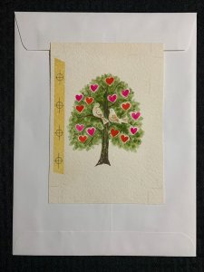 HAPPY VALENTINES DAY Two Doves in Tree w/ Hearts 5.5x8 Greeting Card Art V3401