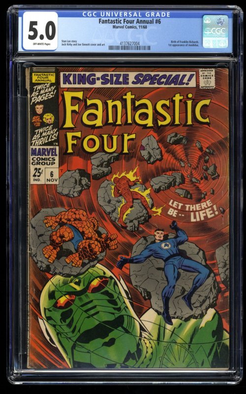 Fantastic Four Annual #6 CGC VG/FN 5.0 Off White 1st Appearance Annihilus!