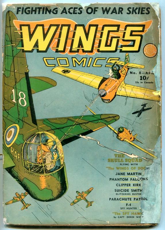 WINGS #8 1941- Skull Squad- Golden Age restored reading copy