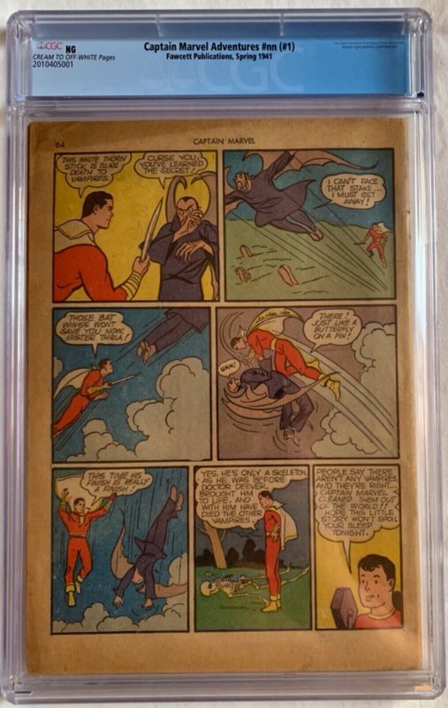 (1941) CAPTAIN MARVEL ADVENTURES #1 (#nn) CGC NG (COVERLESS)! Rare Golden Age!