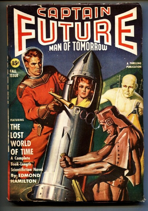 Captain Future Fall 1941-Earle Bergey woman in rocket cover-Pulp Magazine