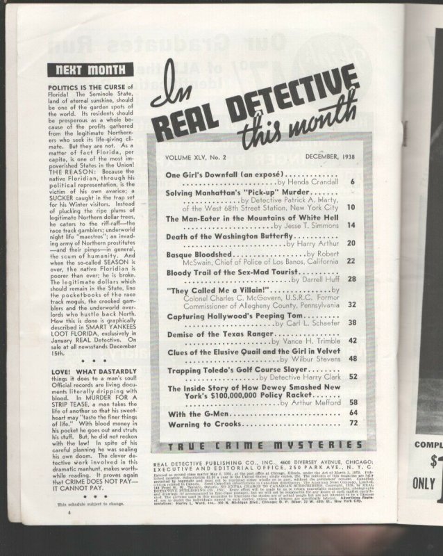 Real Detective 12/1938-Oriental woman with knife cover-Hollywood's Peeping To...