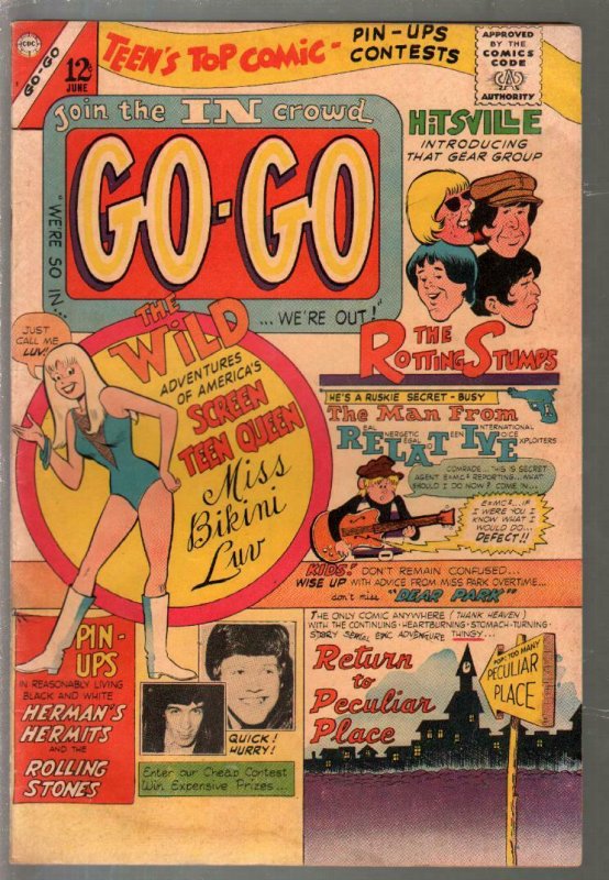 Go-Go #1 1966-Charlton-Miss Bikini Luv-Rolling Stones-surfboard-VG