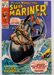 The Sub-Mariner #24 FN+ 6.5 1970 Silver Age Lady Dorma Orka Tiger Shark Appear!