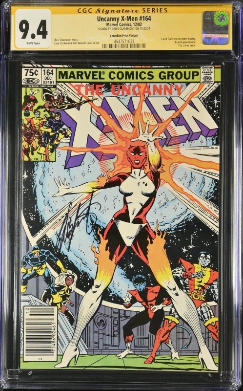 Unncanny X-Men # 164 (CGC 9.4 SS) Signed Chris Claremont *Candian price Variant