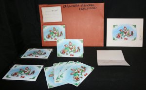 Original Christmas Greeting Card Art LOT - 7 Caroling Animals in the Snow