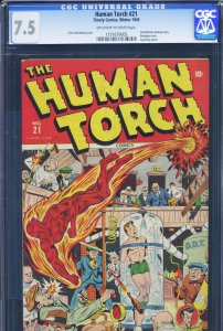 HUMAN TORCH #21 - CGC-7.5, OW-W - Timely - Sub-Mariner - Golden Age