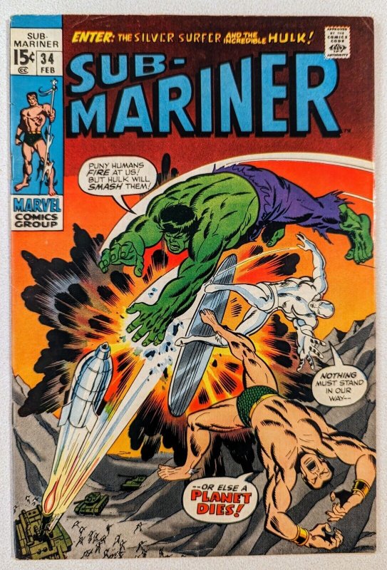 Sub-Mariner #34 1971 VG- 3.5 Prelude to First Defenders Story Key Issue!