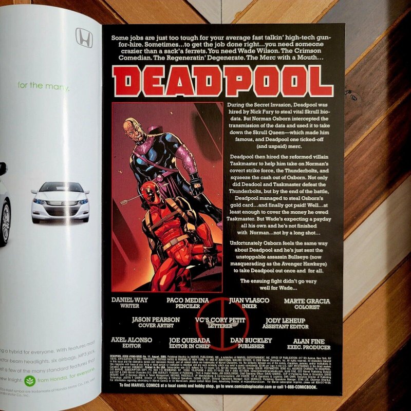 DEADPOOL #11 VF/NM (Marvel 2009) Dark Reign: Bullseye Part 2