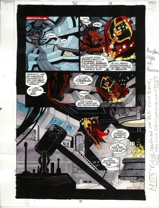 JLA 30 PAGE 18 COLOR GUIDE STEEL HOURMAN ORIGINAL ART WATERCOLOR PAINT 1999 BIN