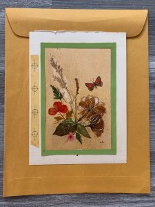 MANY THANKS Flowers & Orange Butterfly Greeting Card Art 6x8 T1961 w/ 1 Card