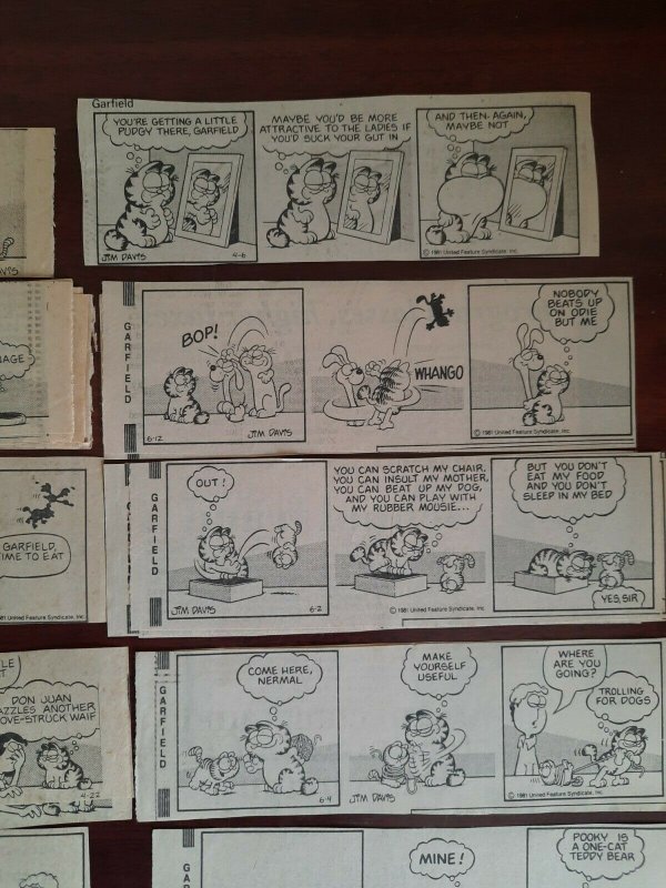 40X Garfield News Paper Comic Strip 1981 lot 7 x 2.5 Vintage  good used shape 