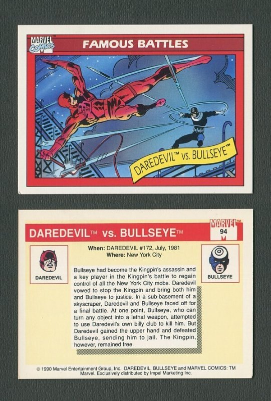 1990 Marvel Comics Card  #94 (Daredevil vs Bullseye) NM-MT+