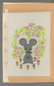THANK YOU NOTE Cute Mouse w/ Pink Red Flowers 6x9 Greeting Card Art #T1966