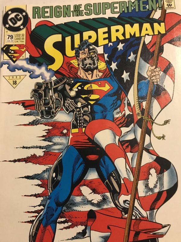 Superman #79 : DC 7/93 NM; Cyborg Superman Flag Cover, Dan Jurgens