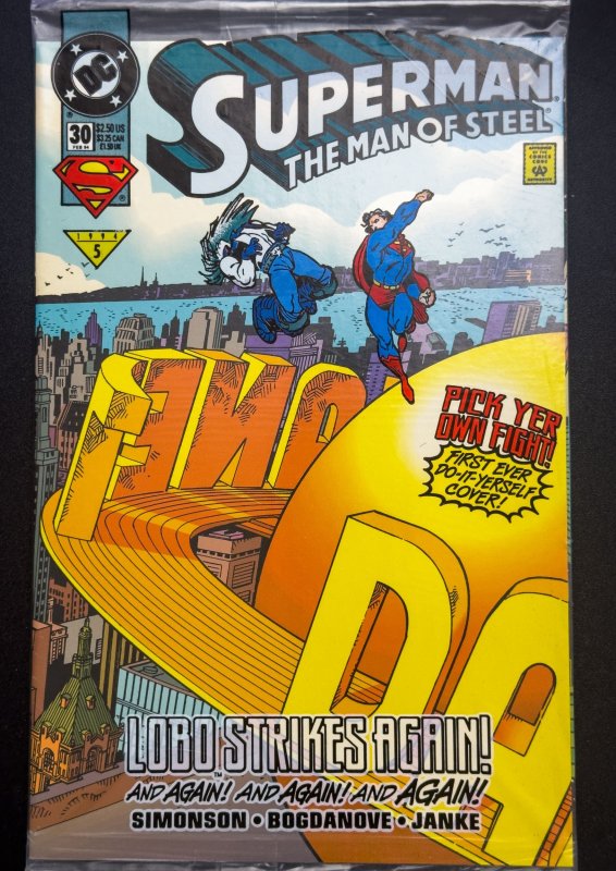 Superman: The Man of Steel #30 [vs Lobo] (1994) Polybagged w/ stickers - VF/NM