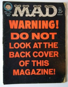 MAD Magazine Sept 1962 Issue No 73 Bonanza TV Western Show Parody Spoof Vintage