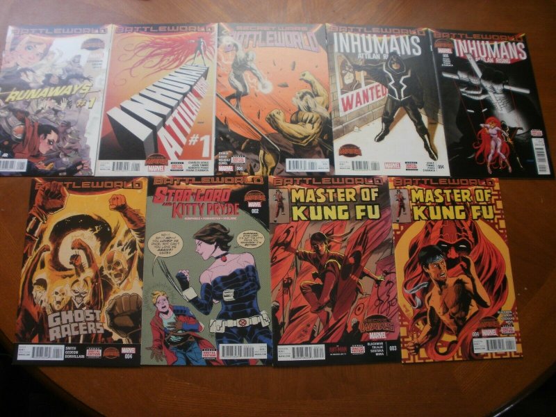 9 Marvel BATTLEWORLD Comic: RUNAWAYS #1 INHUMANS #1 4 5 GHOST RACERS KUNG FU 3 4