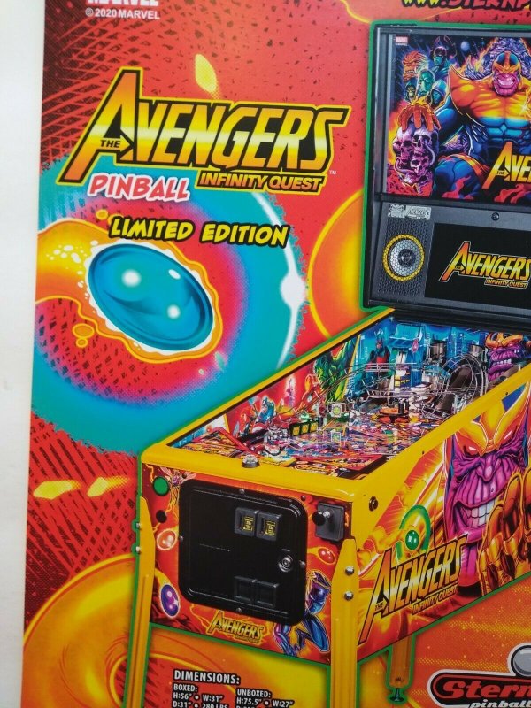 Avengers Infinity Quest Limited Edition Pinball FLYER Marvel Comic Superhero Art 