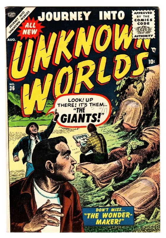 Journey Into Unknown Worlds #36 1955-Atlas-pre-code horror-Flying Saucers FN/VF