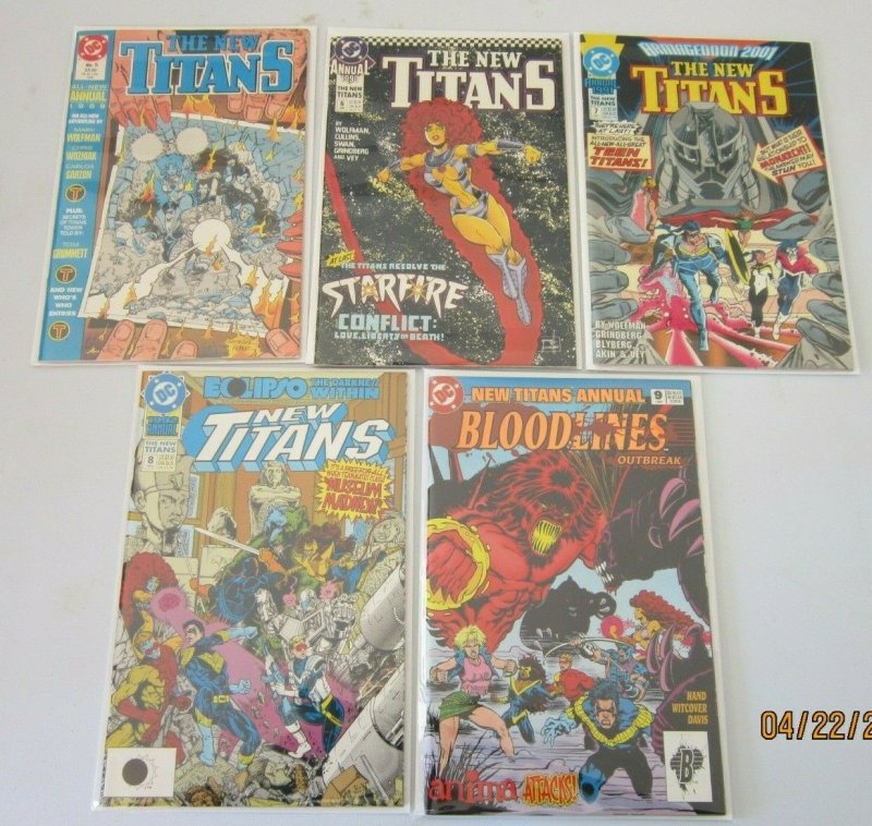 New Teen Titans comic lot from:#5-9 Annual all 5 different 8.0 VF (1989 1993)