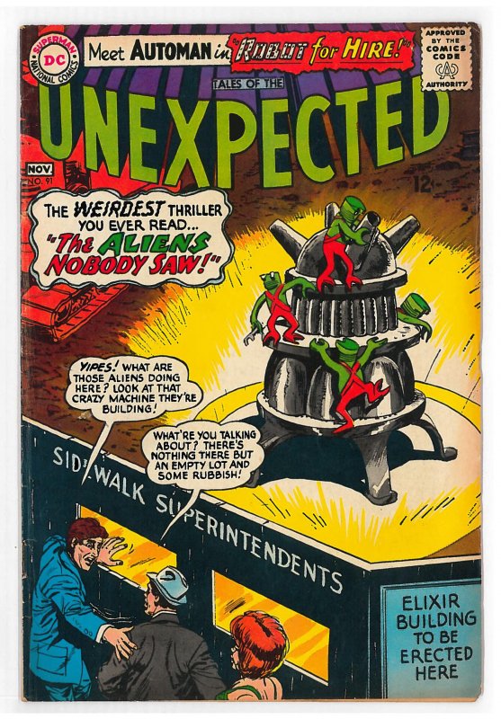 Unexpected (1956) #91 FN, Robot for Hire! and The Aliens Nobody Saw!