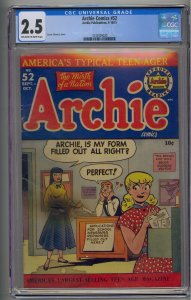 ARCHIE COMICS #52 CGC 2.5 GOLDEN AGE 