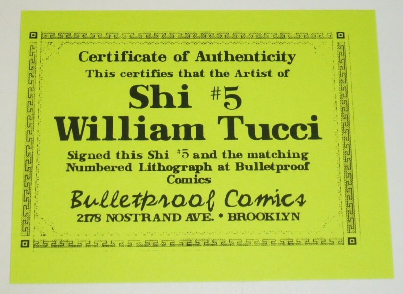 Shi The Way of the Warrior #5 & numbered lithograph signed by William Tucci COA