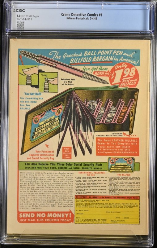 (1948) CRIME DETECTIVE COMICS #1 Bob Fujitani Cover! Rare Golden Age!