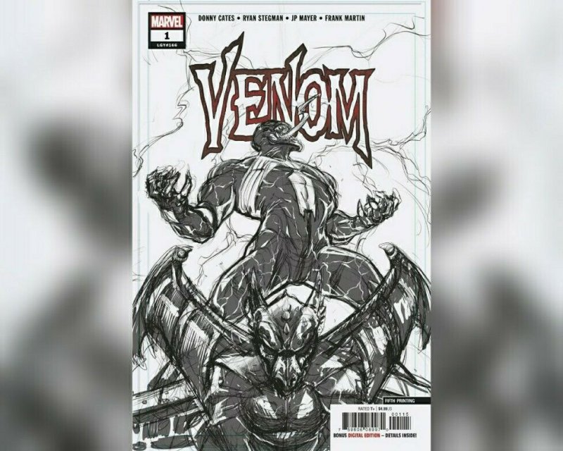 ??️ VENOM #1 FIFTH PRINTING ?️? B&W sketch  RYAN STEGMAN ??️ 27 crain skan