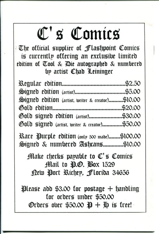 Tool & Die #1 1994-Flashpoint Comics-1st issue-signed by Grozan & Anderson-VF/NM