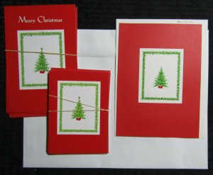 MERRY CHRISTMAS Tree with Red Border 6x7.5 Greeting Card Art #X3039 w/ 15 Cards