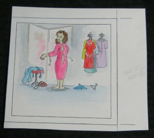 NOTE CUBE Cartoon Woman in Dressing Room 6.25x5.75 Greeting Card Art #1235 