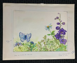 HERB GARDEN Thyme w/ Purple Flowers & Butterfly 13x10.5 Greeting Card Art #Sept 