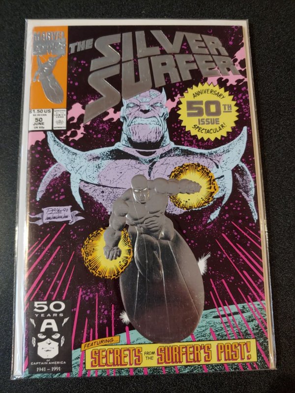 THE SILVER SURFER #50 embossed cover. THANOS  VF/NM