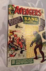 Avengers #8, 1st appearance of Kang the Conqueror, 1964, see description