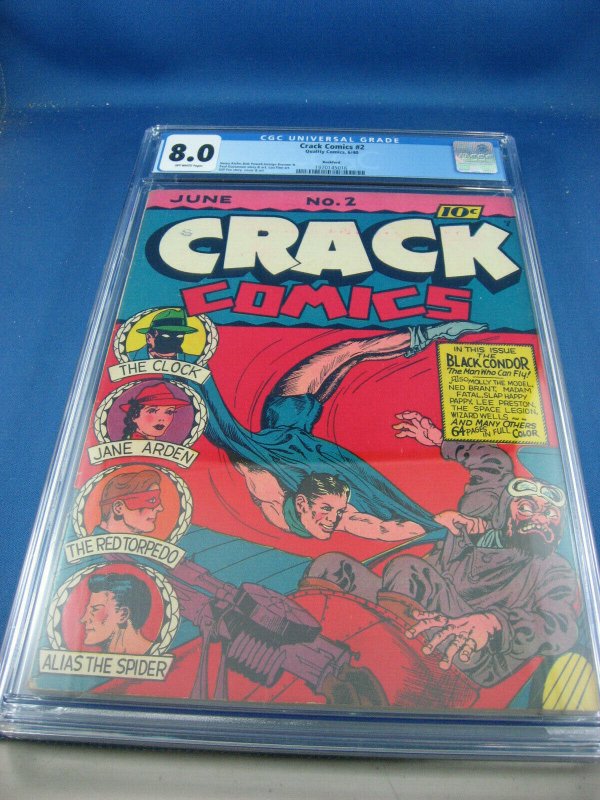 CRACK COMICS 2 CGC 8.0 ROCKFORD PEDIGREE 2ND HIGHEST GRADED LOU FINE 1940