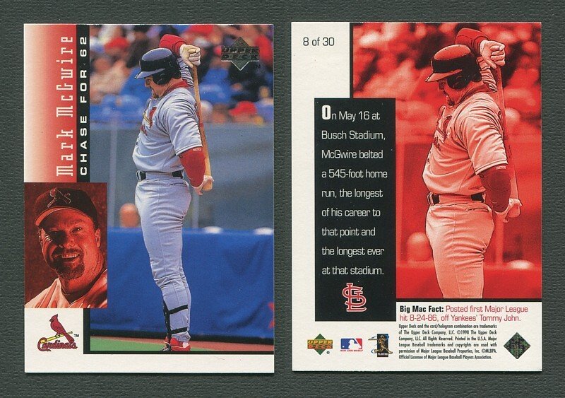 mark mcgwire baseball card 1998