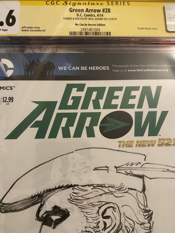 Green Arrow #28 signed full head sketch Neal adams Cgc signature series 9.6
