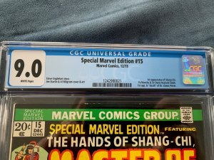 Special Marvel Edition 15 CGC 9.0 White Pgs 1st App Shang-Chi Master of Kung Fu!