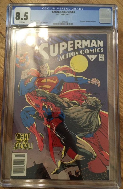 ? DOOMSDAY CAMEO! ? NEWSSTAND ? Action Comics #683 CGC 8.5 VF+ Variant ?