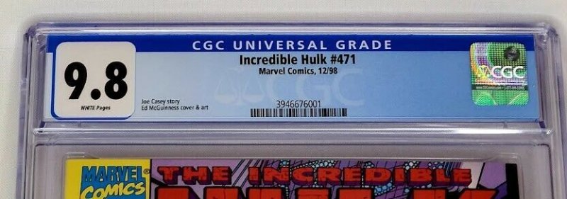 Incredible Hulk 471 Marvel 1998 CGC 9.8 Ed McGuinness Joe Casey Top Census Grade