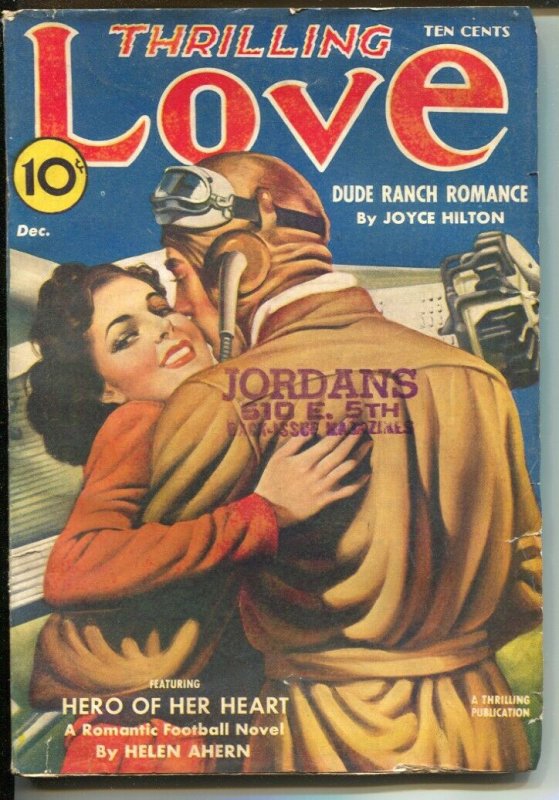 Thrilling Love 12/1940-aviation cover-romace pulp-football & dude ranch stori...