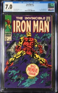 (1968) INVINCIBLE IRON MAN #1 CGC 7.0 OW/WP! Origin Retold