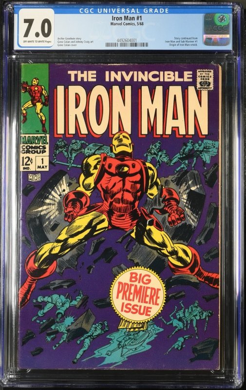 (1968) INVINCIBLE IRON MAN #1 CGC 7.0 OW/WP! Origin Retold