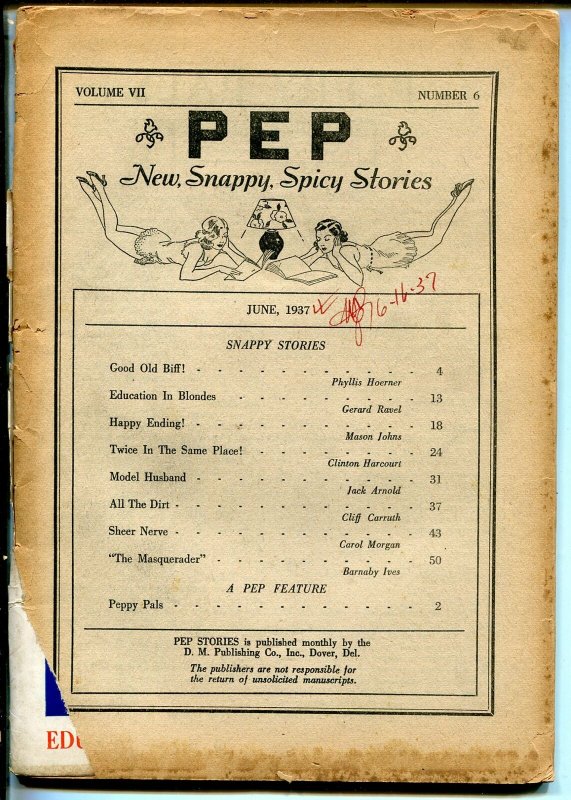 PEP STORIES 6/1937-SPICY STORIES-RACY PHOTOS-pr/fr