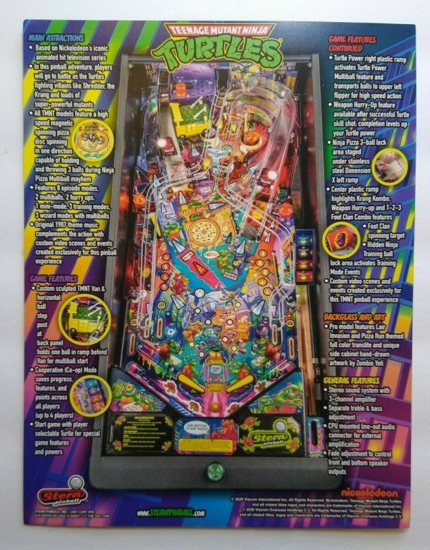 Teenage Mutant Ninja Turtles Pro Edition Pinball FLYER Artwork Game Sheet TNMT 