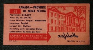 Topps Vintage 1953 License Plate Trading Card #52~Nova Scotia
