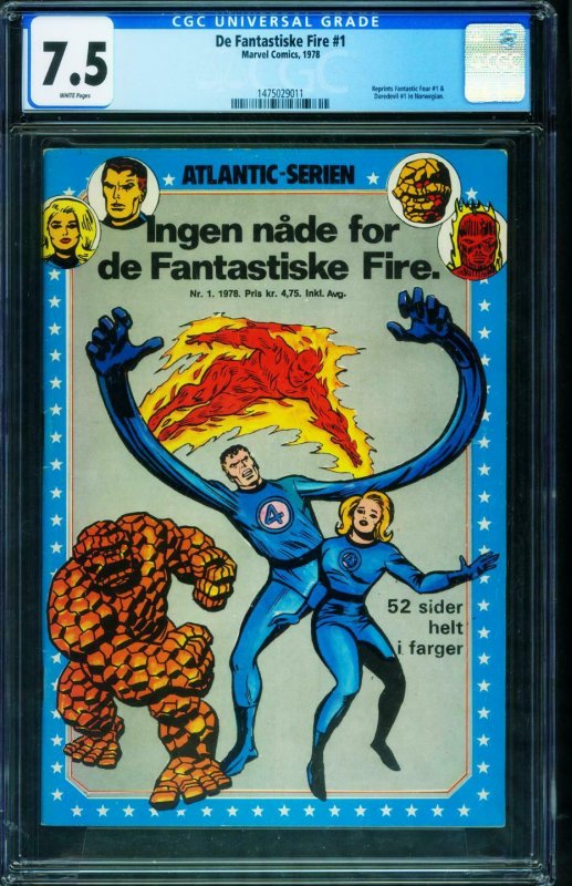 De Fantastiske Fire #1 CGC 7.5 Fantastic Four #1-Norwegian ed 1475029011