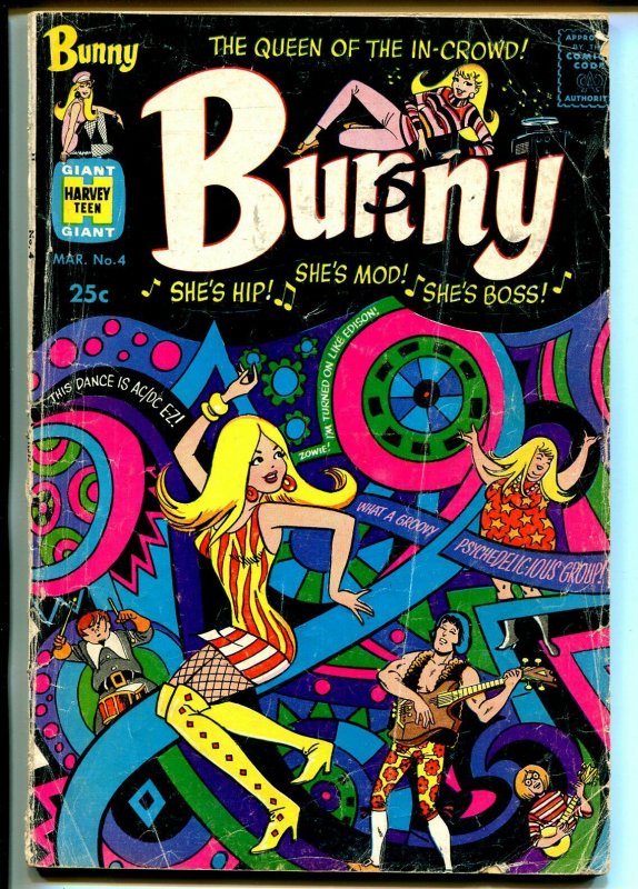 Bunny #4 1968-Harvey-Giant issue-swim suits-fashions-pyschedelic cover-G